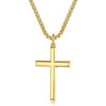 FANCIME Yellow Gold Plated 925 Solid Sterling Silver High Polished Big Large Mens Cross Crucifix Pendant Long Necklace Fine Jewelry For Men Boys, With Strong Stainless Steel Box Chain Length 22"