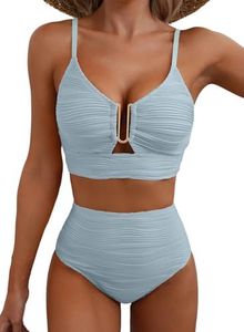 Herseas Women Bikini 2 Piece 2025 Vacation Cutout Bathing Suit Push Up Swimsuit Textured V Neck Swimwear Baby Blue XX-Large