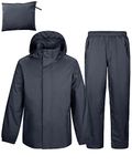 Outdoor Ventures Men's Packable Rain Suit Heavyweight Rainwear Waterproof Jacket and Trouser Set for Riding Hiking Fishing Camping Dark Gray XL