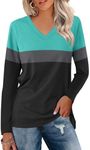 Minetom Women's V Neck Long Sleeve T Shirts Casual Color Block/Solid Tunic Tops Basic Tees