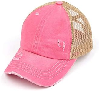 Funky Junque Women’s Trucker Hat Adjustable Athletic Vintage Washed Distressed Mesh Baseball Cap Dad Hat, Washed Pink/Beige Mesh, One Size