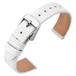 ANNEFIT Women's Leather Watch Band 18mm, Lizard Grain Slim Thin Replacement Strap (White)