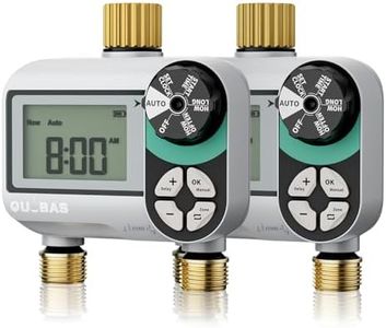 QUOBAS 2 Pack Sprinkler Timer for Garden Hose, Programmable Brass Digital Water Timer with Rain Delay/Auto/Manual 3 Modes, Drip Irrigation System, Lawn, Pool, Battery Powered, 2 Zone