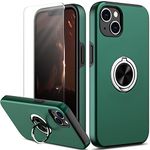 Nvollnoe for iPhone 13 Case with Screen Protector Silky Soft Touch Dual Layer Heavy Duty Protective Cover with Ring Holder Kickstand Magnetic Slim Phone Case for iPhone 13-6.1''(Green)