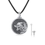 Wolf/Eye of Horus Necklace 925 Sterling Silver Head Cremation Pendant Necklace Animal Jewelry Memorial Keepsake Gifts for Women Men, Sterling Silver, No Gemstone