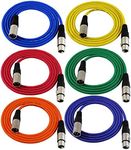 GLS Audio 6ft Patch Cable Cords - XLR Male to XLR Female Color Cables - 6' Balanced Snake Cord - 6 Pack