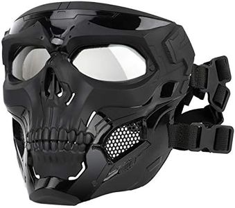 Airsoft Full Face Tactical Paintball Mask with Clear Lens for Halloween, Cosplay Costume Party and Outdoor CS Games (Black)