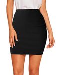 Dream Beauty Fashion Women's Highwaist Short Mini Skirt Solid Black Bodycon Pencil Skirt with Elastic Rubber Band (17" inches)