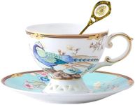 ACMLIFE Tea Cup and Saucer Set - Bone China Tea Coffee Cup and Saucer Set for 1, Bone China Blue Vintage Tea cups and Saucers for Women Tea Party or Gift Giving (Blue-3)