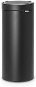 Brabantia 30L Kitchen Touch Bin New (Mineral Moonlight Black) Removable Lid, Soft-Touch Open, Easy Clean Rubbish Waste Bin + Free Bin Bags