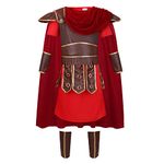 maxToonrain Roman Soldier Costume for Kids Centurion Gladiator Outfit Viking Medieval Historical Theme Role Playing Party - Includes Tunic, Armour, Cape, Arm and Leg Guards (Red, 6-7 Year)