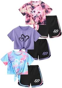 Fdqin Toddler Girls Shorts Summer Crop Tees Shirts and Dolphin Shorts Sets Fashion Tie Dye Print Athletic Outfits 3-4 Years