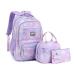 Girls Backpack for School Backpack with Lunch Box Pencil Case Set, 3-in-1 Lightweight Water Resistant School Bag for Kids Elementary Teen Bookbag (Diamond Purple)