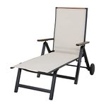 Grand patio Sunlounger with 2 Wheels, Portable, 6 Adjustable Position, Aluminum Frame, Lounge Chair for Beach, Sunbathing, Patio, Pool, Lawn, Deck (Beige)