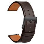 TStrap Leather Watch Band 20mm - Quick Release Watch Strap Dark Brown Soft - Sport Watch Bands for Men Women Replacement - Smart Watch Bracelet Black Clasp - 18mm 19mm 20mm 21mm 22mm