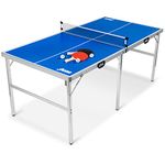 Penn Space Saver Table Tennis Table – Fully Assembled 6 Foot x 3 Foot Indoor/Outdoor Portable Table with Net, 2 Ping Pong Paddles and 4 Balls 10 Minute Set Up