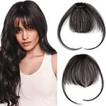 S-noilite Bangs Hair Clip in Bangs,100% Real Human Hair Curved Bangs Clip in Hair Extensions for Women Air Bangs Fake Bangs for Daily Wear (#1B Natural Black)