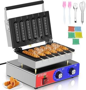 HTTSICHI Waffle Stick Maker -Commercial Corn Dog Maker w/Non-stick Baking Pans, 550 ℉ Temperature and Timer, 1550W Corndog Maker Machine for Double Baking, 110V Waffle Stick Maker Machine for Hotel