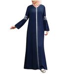 AMhomely Women Dress Special Occasions Muslim Abaya Long Dress Floral Printed Vintage Kaftan Islamic Maxi Dress Trendy Tunic Dress Vacation Cocktail Formal Work Wedding Activewear, Dark Blue, 5XL