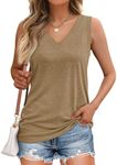 AUTOMET Tank Top Women 2025 Casual Soft Loose Spring Summer V Neck Sleeveless Tee Shirts Basic Trendy Outfits Clothes Khaki M