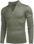 COOFANDY Men's Quarter Zip Up Sweaters Slim Fit Lightweight Mock Neck Pullover Casual Polo Sweaters Dark Khaki