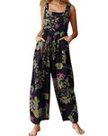 Acrawnni Women's Dungarees Vintage Floral Printed Loose Casual Baggy Sleeveless Overall Long Jumpsuit Playsuit Trousers Pants Romper