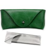 Portable Leather Glasses Case,Flexible Sunglasses Pouch Slim Case for Women Men Horizontal Eyeglass Case, Green, Medium