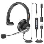 Wantek USB Headset with Microphone for PC Laptop - Computer Headsets With Mic Noise Cancelling - Business Office Work Headsets With Inline Volume Control & Mute - 3.5mm/USB/USB C Headphones