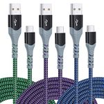 [3-Pack,10ft] USB C Cable Fast Charge, Pofesun Type C Charger Cord Braided USB C Charging Cable Compatible with Samsung Galaxy A10e A20 A50 A51 A71,S20 S10 Plus S10E,Note 20 10, Moto-Blue,Green,Purple