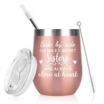 Livole Sister Christmas Gifts, Birthday Gifts for Sister, Her, Women, Sister in Law, Side by Side or Miles Apart Sisters are Always Close at Heart, 12oz Insulated Coffee Mug, Double Walled Tumbler