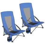 SONGMICS Portable Beach Chairs Set of 2, Folding Camping Chairs with High Backrest, Cup Holder, Outdoor Picnic Chairs, Lightweight, Heavy-Duty, Max. Load 330 lb per Chair, Blue UGCB067Q02