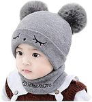 TopiBaaz Kids Baby Winter Knit Casual Style Hat Scarf Set Toddler Girls Boys Woolen Soft Wool Acrylic Lycra Pom Pom Beanie Cap Neck Warmer (Grey, 6 Month To 3 Yrs), 6-24 Months