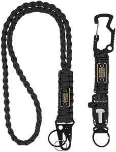 Elm Ray 2 Pcs Braided Paracord Keychain Lanyard with USA Flag,5-in-1 Paracord Carabiner Keychain Clip for Outdoor Activities, Black (Lanyard&keychain)