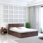 Ganpati Arts Seesham Wood Swiss Queen Size Bed with Box Storage | Wooden Double Bed Cot Palang Furniture for Bedroom Living Room Home Hotel (Walnut Finish)