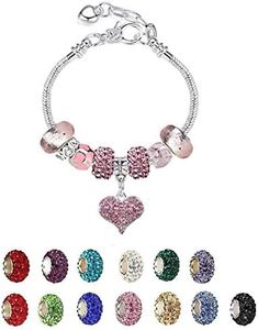 White Birch Fit Pandora Bracelets with Charms Set Teen Girls Gifts Ideas Adjustable 6.7-8.3 Inch Love Heart Jewelry with Gift Card, 8 3 inch, Glass, Cubic Zirconia