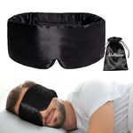 iCooBreeze Silk Eye Mask for Women for Men,Sleep Eye Masks,Eye Mask for Sleeping Silk,Blackout Eye Covers Adjustable,Skin Friendly Large Size, Soft Pressureless,1pc, Black