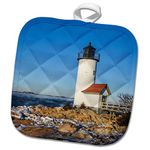 3dRose Pot Holder, USA, Massachusetts, Cape Ann, Annisquam. Annisquam Lighthouse, Winter, 8x8 Potholder