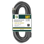 EP 50 Ft Outdoor Extension Cord, 12/3 SJTW Heavy Duty Extension Cable with 3 Prong Grounded Plug, 15 AMP Power Cord for Lawn, Garden, Appliances, Gray