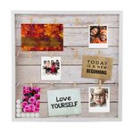 Houseables Picture Frame Collages, Magnetic Picture Boards Display, 50.8 cm x 50.8 cm, Light Rustic Wood, Hanging Photo Board, w/Clips, 10 Magnets, for Polaroids, Postcards, Memo, Art, Dorm, Wall, Bulletin