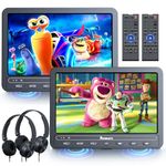 NAVISKAUTO 10.1" Dual Car DVD Players with HDMI Input, Rechargeable Battery, Portable DVD Players Support USB/SD Card, Play a Same or Two Different Movies (2 x DVD Player + 2 x Headphones)