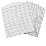 CVD 3D Self-Adhesive Waterproof Brick Design PE Foam Peel and Stick Washable Wallpaper Sticker Ideal Décor Living Room Bedroom & Café Walls Décor70 x 77cm, Appx. 5.8Sq Feet (White, Pack of 1)