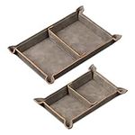 Navaris Faux Leather Tray Set - 2 Valet Organiser Trays for Bedside Table Desk with Dividers- Store Keys, Change, Wallet, Phone, Glasses - Grey