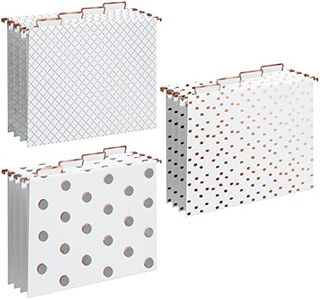Y YOMA 12 Pack Rose Gold Hanging File Folders Letter Size Decorative File Folder Cute Pretty Hanging Folder Organizer for Filing Cabinet Office Home with 1/5-Cut Adjustable Tabs, 3 Gold Foil Design
