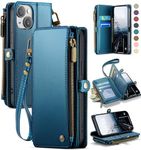 Defencase Wallet Case Compatible with iPhone 14 with RFID Blocking Card Holder for Women and Men, Fashion PU Leather Magnetic Snap Flip Zipper Strap Phone Case Suitable for iPhone 14 6.1", Dark Blue