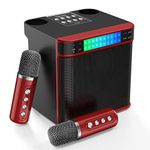 FULLIFE Karaoke Machine, Portable Bluetooth Karaoke Speaker with 2 Wireless Microphones for Adults & Kids, PA System with LED Light, Home Karaoke Set, Supports TF/AUX/USB, for Parties, Meetings