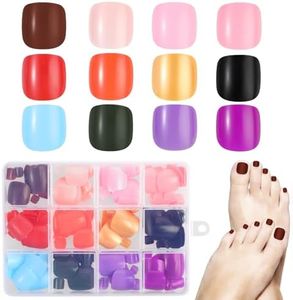Tyqour 288pcs False Toe Nails, 12 Colors Press On Nails for Toes, Short Square Press On Toes, 10 Nail Adhesive Tabs and 1 Nail Files Press On Toenails for Women Girls Nail Art Diy