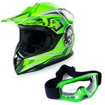 Bonz Mx Kids Junior Youths Children's MOTOCROSS dirt quad BIKE helmet & goggles (Green, Small 55cm to 56cm)