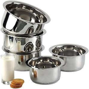 Vinod 5 Pcs Stainless Steel Tope Set Without lid - 0.8 Litre, 1 Litre, 1.4 Litre, 1.8 Litre, 2.2 Litre, Induction and Gas Stove Friendly, 2 Years Warranty, Silver