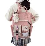 HTYA Kawaii Backpack With Kawaii Pin and Accessories, Cute Kawaii School Backpacks for Teen Girls (Pink)