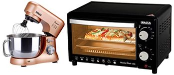 Inalsa Stand Mixer Kratos-1000W with 5L SS Bowl| Includes Whisking Cone, Mixing Beater & Dough Hook, (Champagne) & Inalsa MasterChef 10BK Oven Toaster Griller with Temperature Selection 800 W